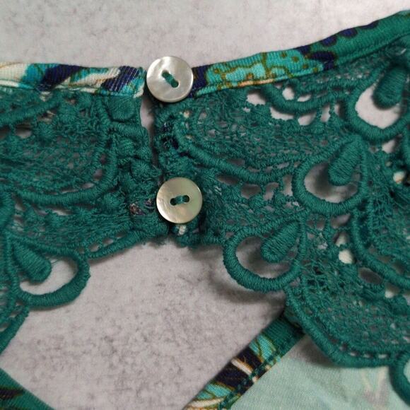 NWT Daniel Rainn Green Floral Sleeveless V Neck Crochet Lace Tunic Blouse 1X - Picture 6 of 11